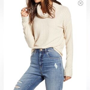 BP Cozy Ribbed Turtleneck Sweater beige